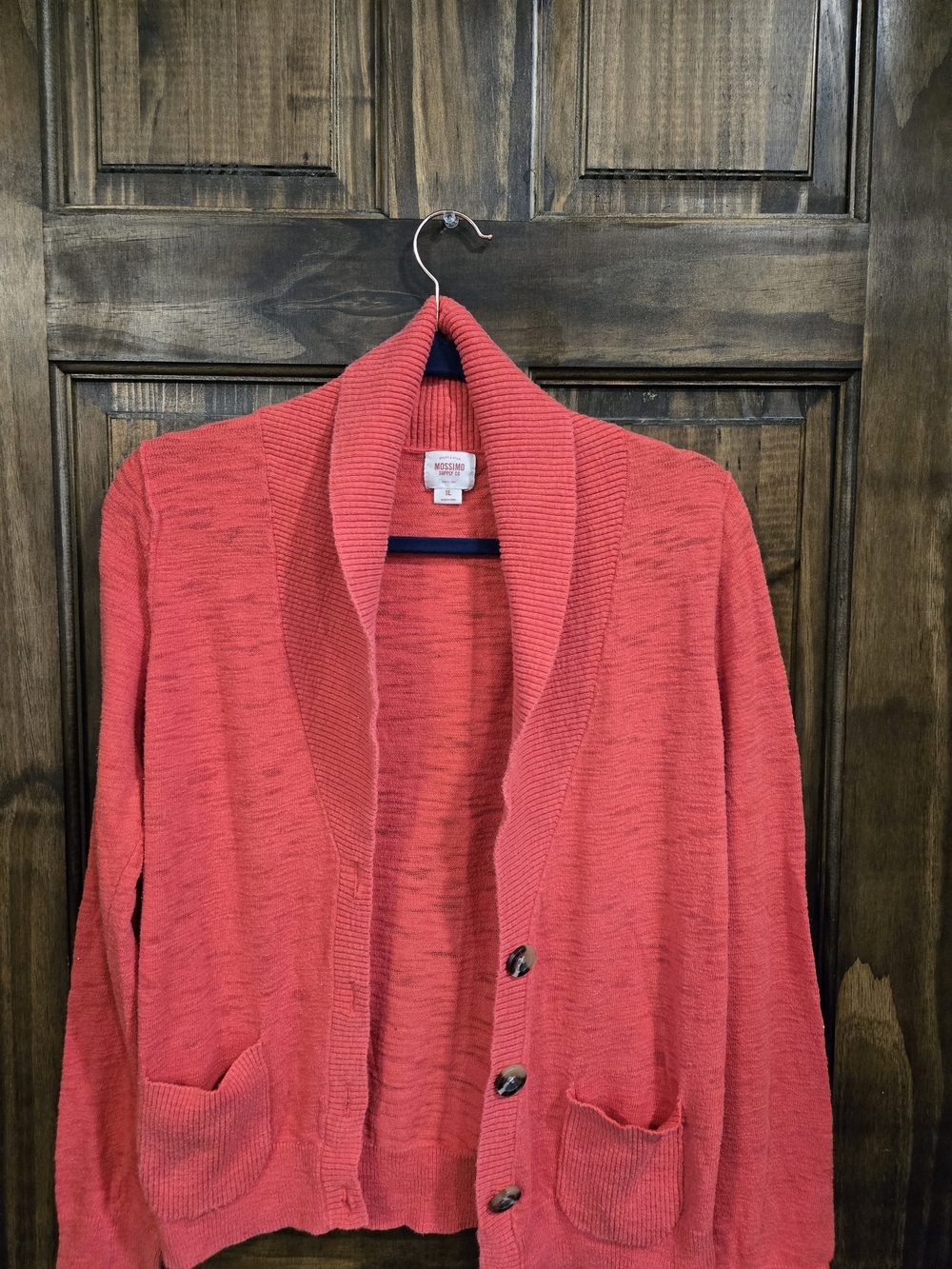 Mossimo Supply Co. Distressed Coral Red Ribbed Shawl-Style Cardigan